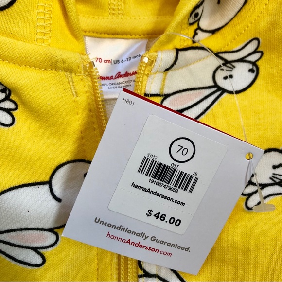 Hanna Anderson NWT Yellow Bunny Rabbit Hoodie - Picture 5 of 6